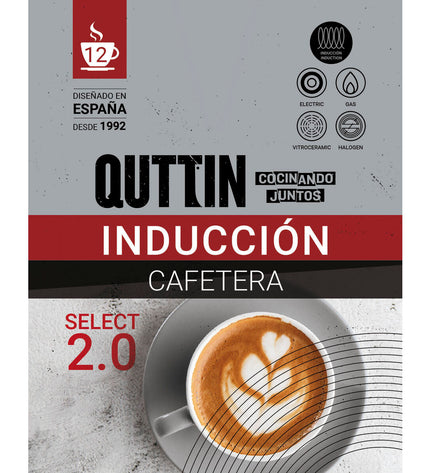 Quttin Italiaanse koffiepot made of aluminum, 0.6L capacity, used for brewing coffee in the kitchen, shown in the image.