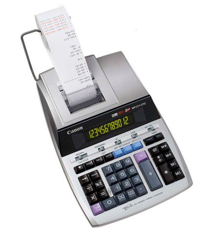 Canon MP1211-LTSC silver and white calculator with a digital display, designed for office and stationery use.
