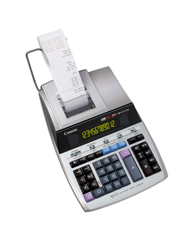 Canon MP1211-LTSC silver and white calculator with a digital display, designed for office and stationery use.
