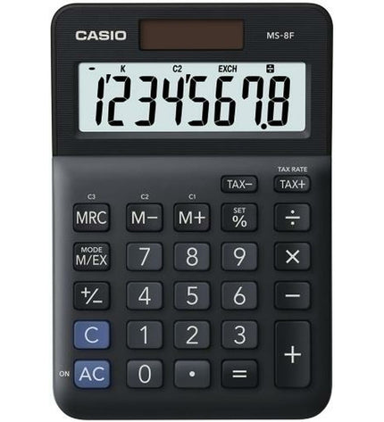 Casio MS-8F black plastic calculator, office electronics and stationery, showing numeric keypad and display screen