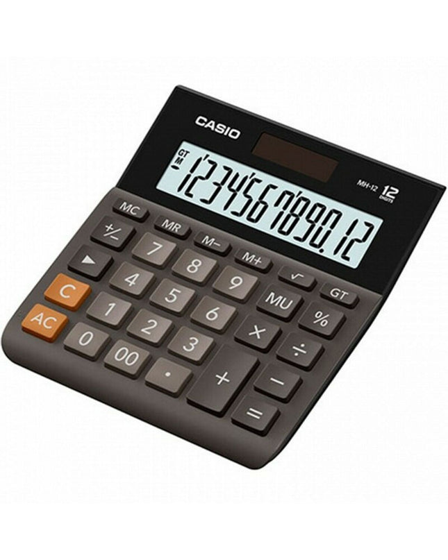 Casio calculator with white LCD display and black plastic body, designed for office and stationery use.