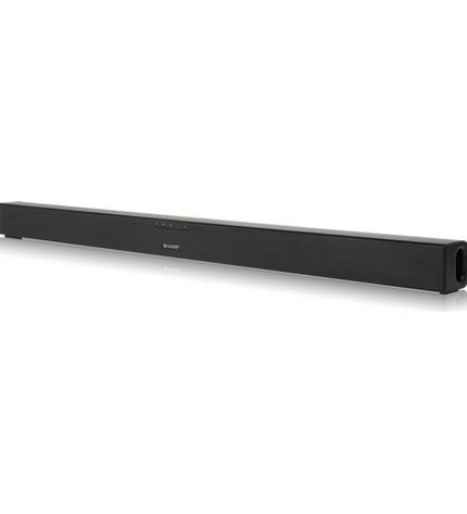Sharp HT-SB140 soundbar in matte black with 150W power, compact electronic audio device for enhanced TV sound quality.