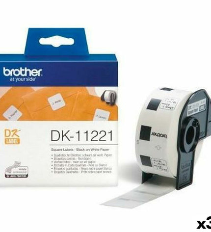 Brother manual label machine with three label tapes, ideal for office organization and labeling tasks.