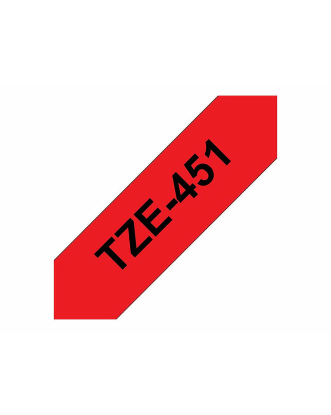Brother TZE451 laminated tape roll for label printers, showing the black and white tape with packaging details.