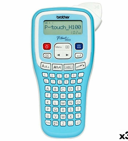 Three Brother P-TOUCH PTH100LB electric labelmakers for office use, shown with their compact design and keypad.