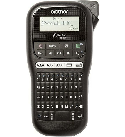 Three black Brother PT-H110 electric labelmakers with LCD screens, ideal for office labeling and organization.