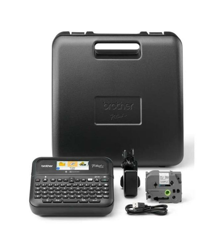 Three Brother PT-D610BVP black electric labelmakers with keyboards and displays, designed for office labeling tasks.