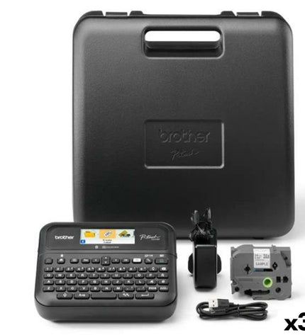 Three black Brother PT-D610BVP electric label makers for office use, featuring digital displays and labeling tapes.