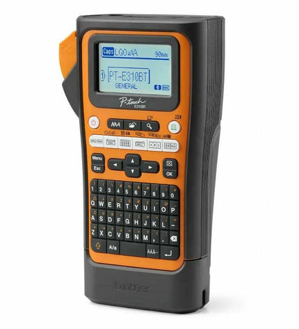 Brother PTE310BTVP portable electric label maker with keyboard and display, designed for office labeling and organization.