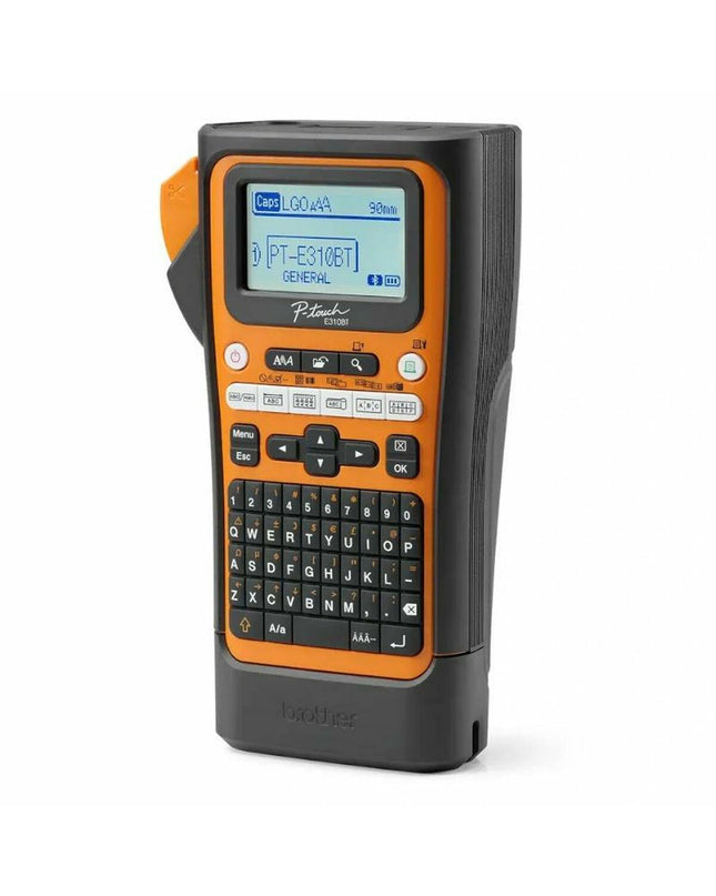 Brother PTE310BTVP portable electric label maker with keyboard and display, designed for office labeling and organization.