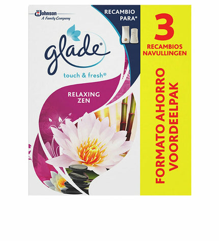 Set of three Brise Touch & Fresh Relax Zen air freshener refills for home and kitchen, designed for air freshening and decor.