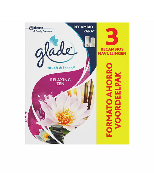 Set of three Brise Touch & Fresh Relax Zen air freshener refills for home and kitchen, designed for air freshening and decor.