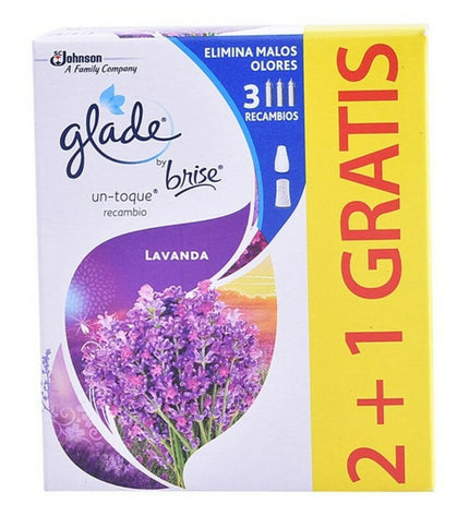 Three lavender refill cartridges for Brise air freshener displayed in packaging, suitable for home and kitchen decor.