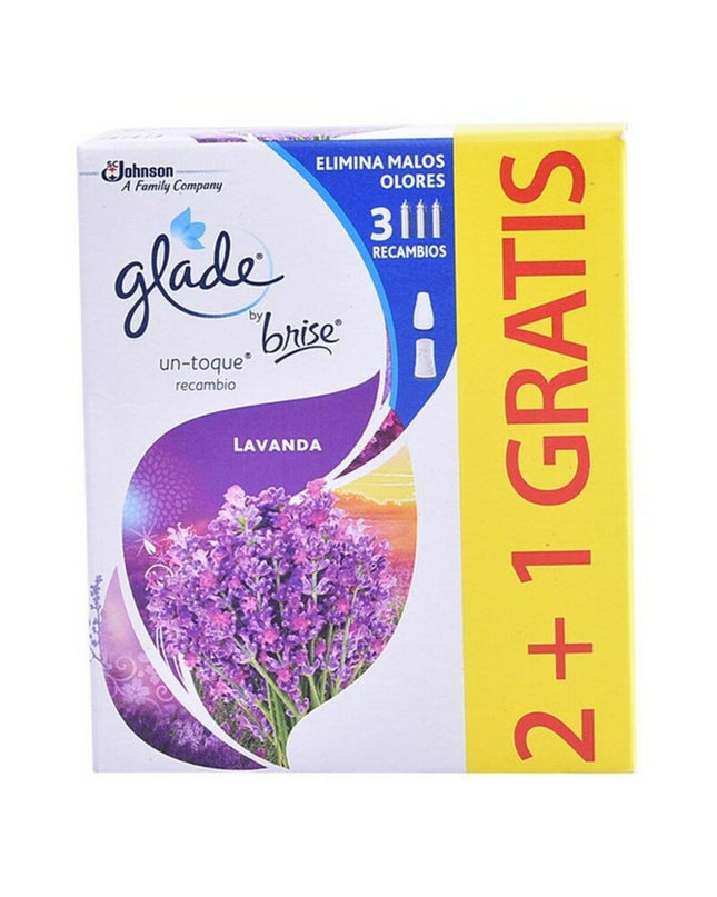 Three lavender refill cartridges for Brise air freshener displayed in packaging, suitable for home and kitchen decor.