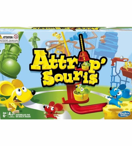 Hasbro Attrap'Souris game with colorful mouse figures and game components for family fun and entertainment.