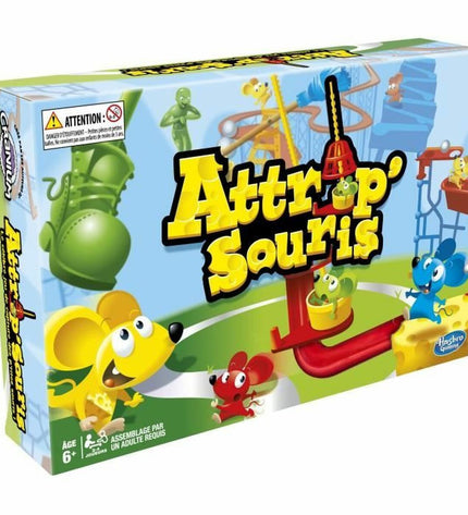Hasbro Attrap'Souris mouse trap game with colorful plastic mice and game components for fun, interactive family play.