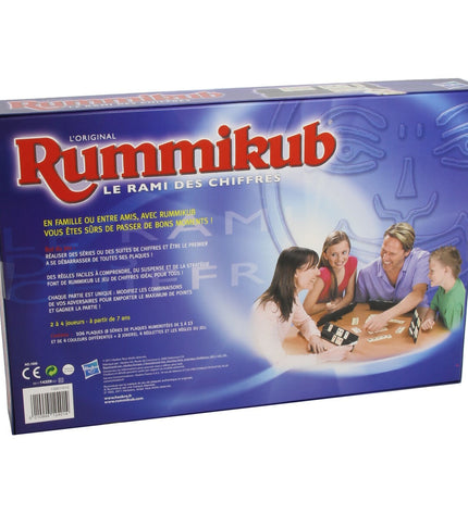 Hasbro Rummikub Numbers game with colorful tiles and numbered cards for fun family gameplay.