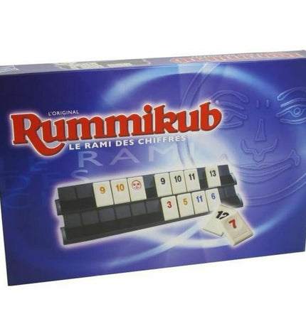 Hasbro Rummikub Numbers game with colorful tiles and game pieces for playing the popular number-based tile game.