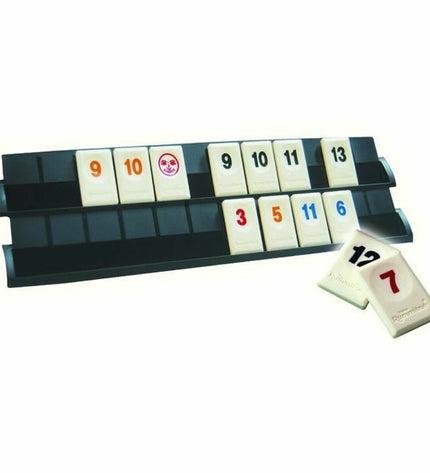 Hasbro Rummikub Numbers game with colorful tiles and game pieces, perfect for family fun and strategic gameplay.