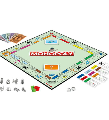 Hasbro Monopoly Classic Madrid board game with colorful game pieces and game board featuring Madrid landmarks, for family fun.