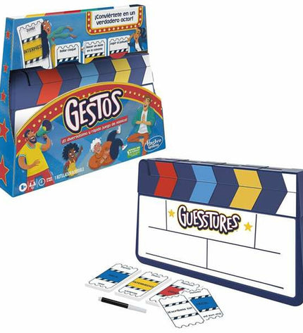 Hasbro Gestos ES board game for kids, featuring colorful game pieces and cards, designed for family fun and interactive play.