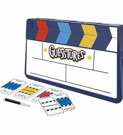 Hasbro Gesto's game box showing colorful cards and game pieces for the guessing and acting game for family fun.