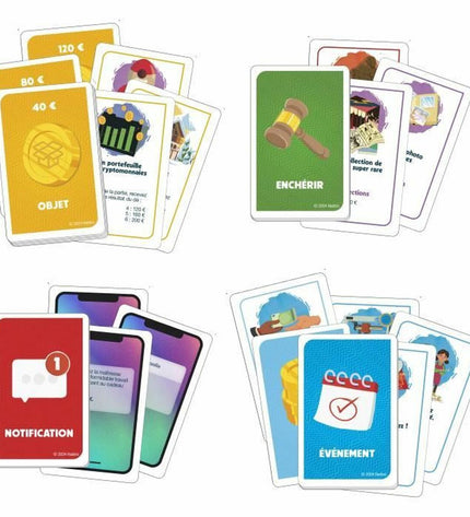 Hasbro La Bonne Paye board game with colorful game pieces, money, and cards on a game table.