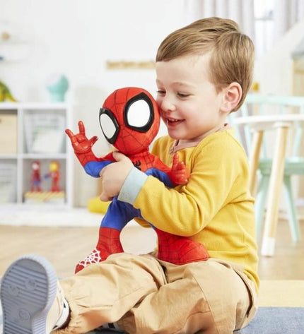 Hasbro Spidey action figure dancing and crawling, versatile superhero toy with movable limbs from the Spider-Man toy line.