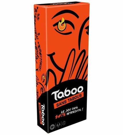 Hasbro Taboo game with colorful cards and game pieces on a wooden table, children playing and having fun.