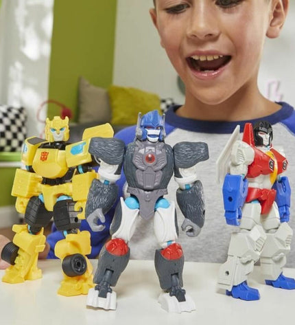 Hasbro Bumblebee action figure from Transformers toy line, detailed robot with yellow and black coloring, posed with arms outstretched.