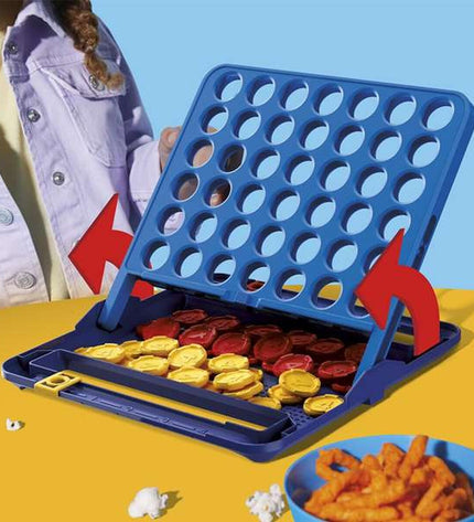 Hasbro Connect 4 game with colorful plastic discs in a vertical grid for two players, classic strategy game for kids and families.