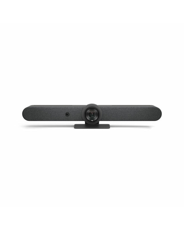 Logitech Rally Bar 4K Ultra HD video camera with Wi-Fi and Bluetooth in black, designed for professional videography and conferencing.