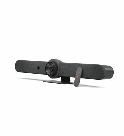 Logitech Rally Bar 4K Ultra HD video camera with Wi-Fi and Bluetooth in black, suitable for professional video conferencing.