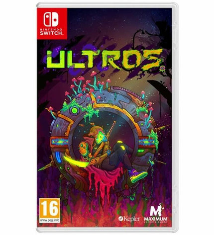 Just For Games Ultros Switch videogame console, plug & play electronic gaming device with colorful cartridge and sleek design.