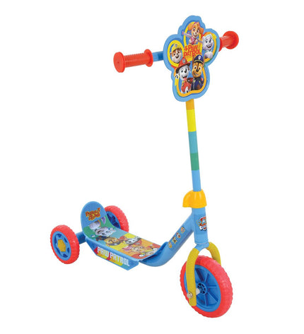 Paw Patrol rubber scooter for kids, plastic and metal construction, suitable for outdoor and urban mobility activities.