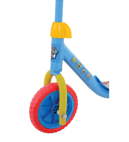Paw Patrol rubber scooter for outdoor urban mobility, featuring colorful plastic and metal parts, ideal for kids' active play.