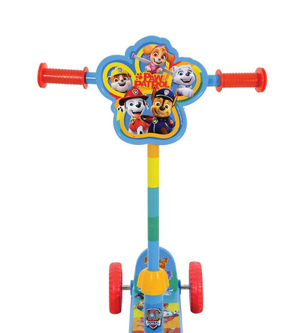 Paw Patrol rubber and metal scooter for outdoor urban mobility, featuring colorful design and sturdy plastic construction.