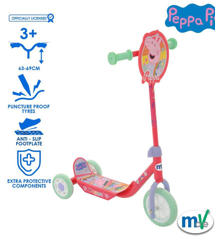 Peppa Pig rubber and metal scooter for outdoor play, featuring colorful Peppa Pig design for urban mobility and fun.