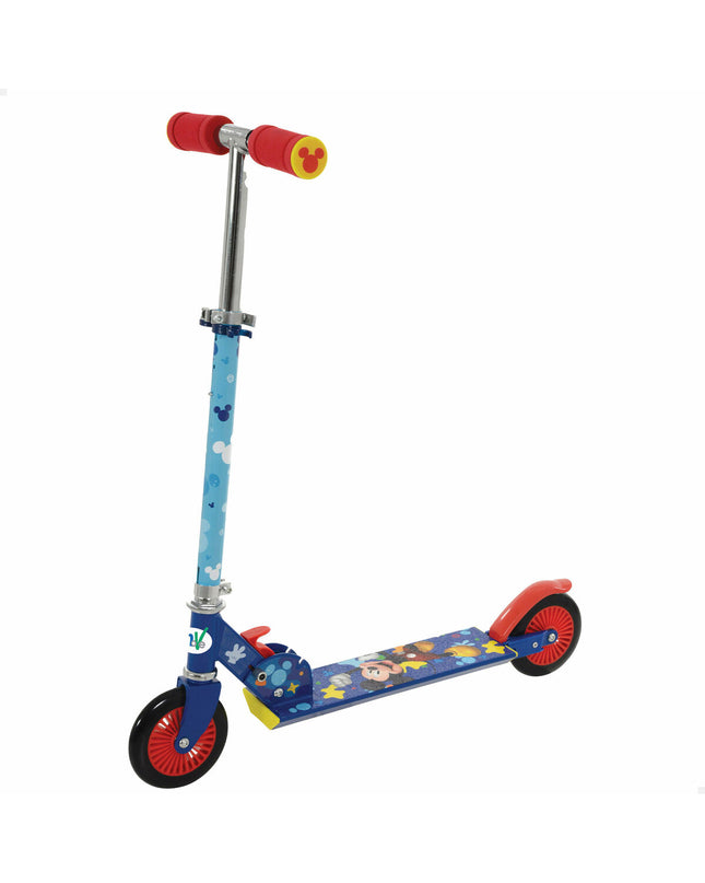 Blue Mickey Mouse scooter toy, 65x82x30 cm, suitable for outdoor play, featuring Mickey Mouse design and vibrant colors.
