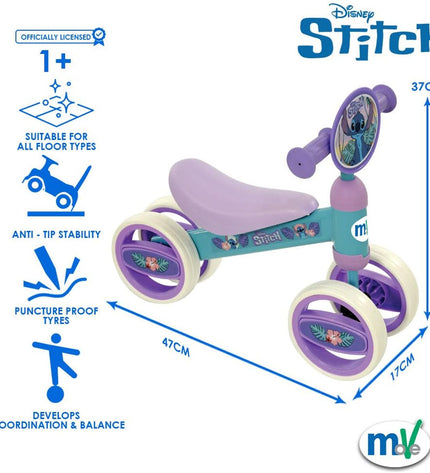 Stitch Loopauto toy in sport and outdoor play, featuring a colorful, plastic vehicle with Stitch branding, measuring 47x37x25 cm.