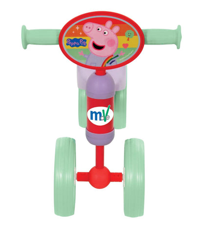 Peppa Pig-themed toy box in pink with cartoon character design, measuring 47x37x25 cm, made by Peppa Pig.