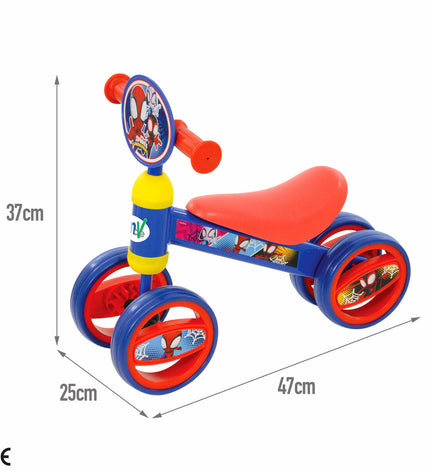 Colorful Spidey Loopauto toy measuring 47x37x25 cm, designed for outdoor play, by Spidey in the speelgoed en games and sport en openlucht categories.