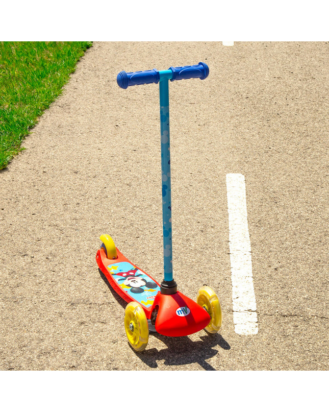 Mickey Mouse rubber scooter designed for urban mobility, featuring metal and plastic construction, ideal for outdoor sports and city commuting.