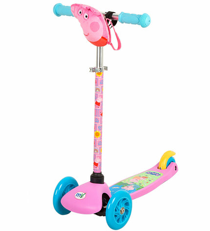 Colorful Peppa Pig metal and plastic scooter for outdoor play, suitable for urban mobility and active outdoor fun.