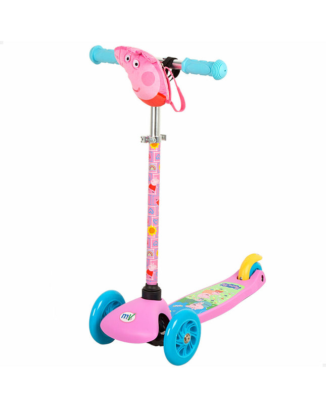 Colorful Peppa Pig metal and plastic scooter for outdoor play, suitable for urban mobility and active outdoor fun.
