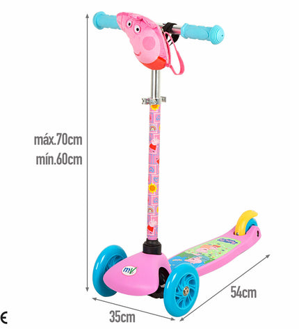 Colorful Peppa Pig metal and plastic scooter for children, designed for outdoor urban mobility and active play.