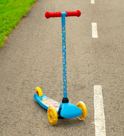 Paw Patrol scooter with rubber, metal, and plastic parts, designed for urban mobility and outdoor play.