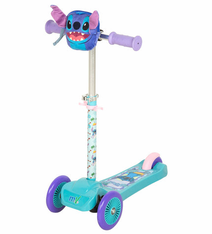Stitch Step Stitch MINI GO! in blue and lilac metal and plastic, a compact scooter designed for urban mobility and outdoor use.
