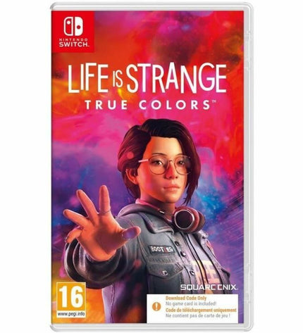 Square Enix Life Is Strange: True Colors Switch videogame in packaging, electronic Plug & Play console for Nintendo Switch.