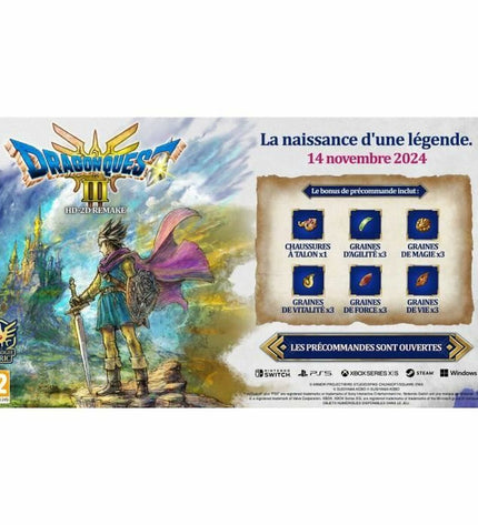 Square Enix Dragon Quest III HD-2D Remake Switch videogame in a colorful box, showcasing artwork and game title on the front.
